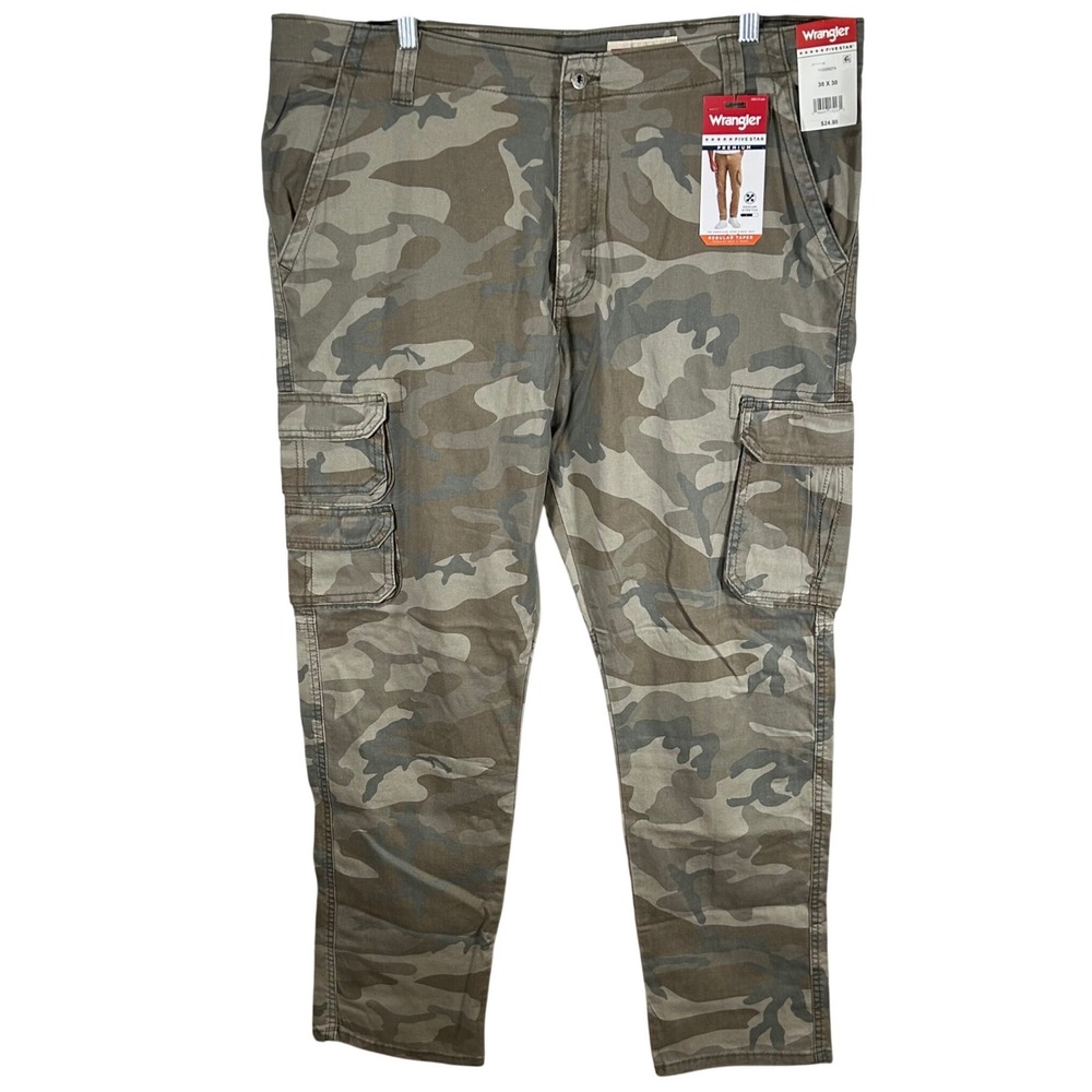 Wrangler Five Star Premium Mens Camo Cargo Pants 38x30 Regular Taper Stretch New